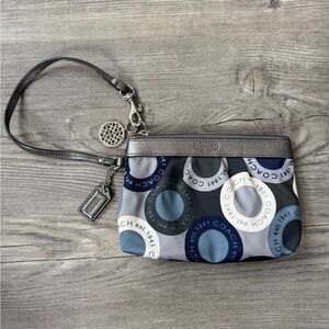 Coach Gray and Blue Circle Pattern Wristlet